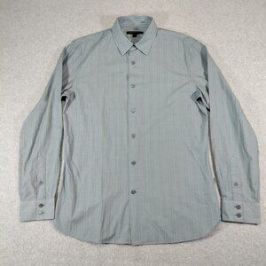 John Varvatos USA Shirt Mens Medium Light Blue Vertical Stripe Cotton Button Up